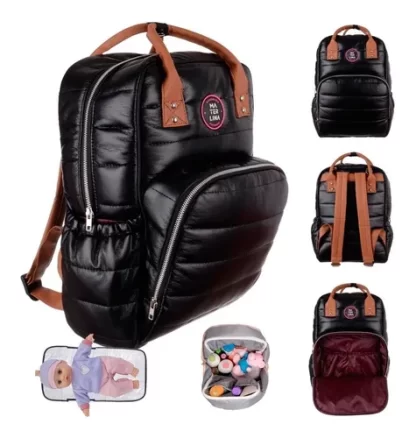 Imagen 2 de 5 de Mochila Maternal Materlina California Impermeable Con Manija Eco Cuero