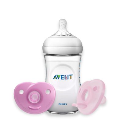 Imagen 1 de 1 de Set Mamadera Avent Natural 260ml + 2 Chupetes Avent Soothie