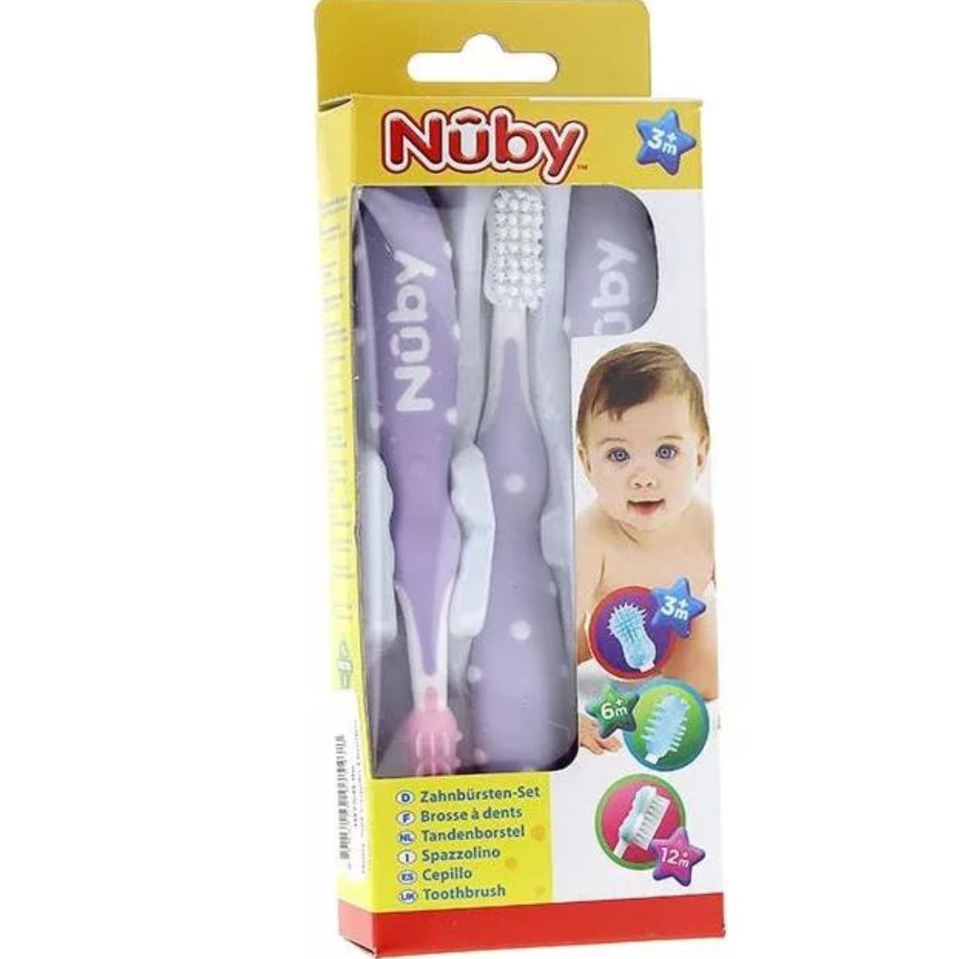 Imagen 3 de 4 de Set Kit 3 Cepillos Nuby P/ Dientes Bebe Higiene Bucal