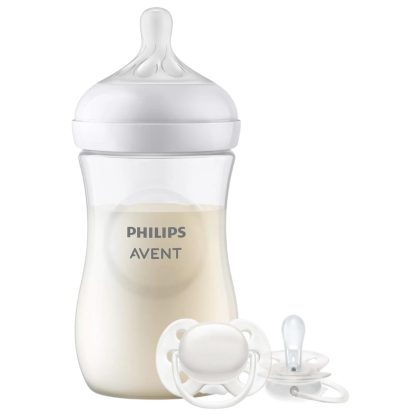 Imagen 2 de 6 de Set Mamadera Avent Natural Response 260ml + Chupete Avent Ultra Soft Unisex Rn