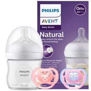 Mamadera Avent Natural Response 125ml + 2 Chupetes Avent Ultra Air