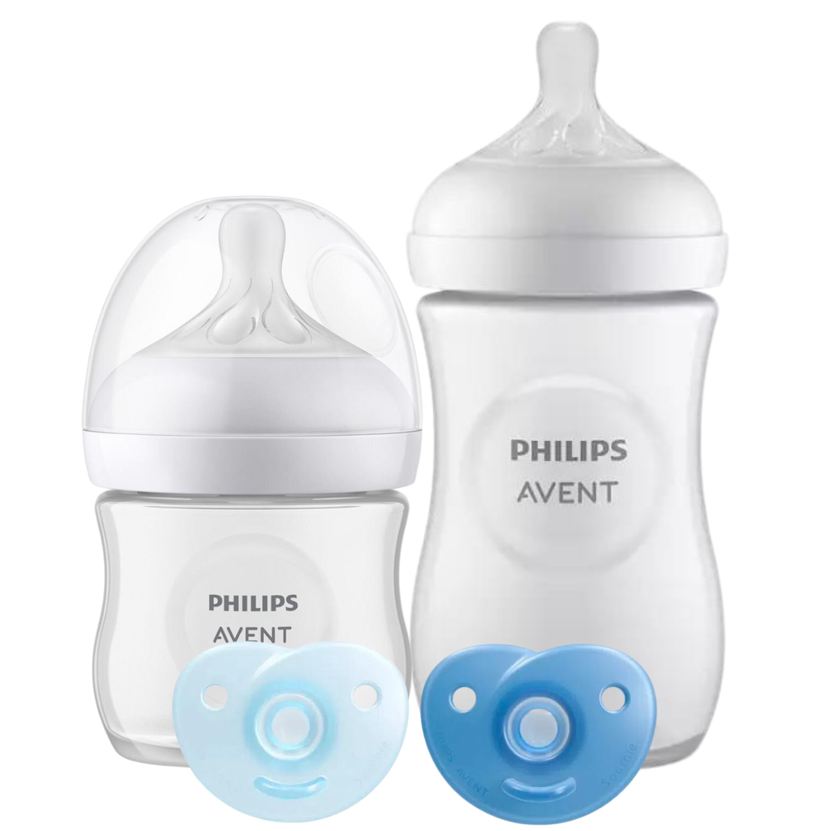 Imagen 1 de 6 de Set Mamaderas Avent Natural 125ml y 260ml + 2 Chupetes Avent Soothie