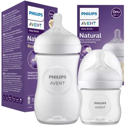 Imagen 3 de 6 de Set Mamaderas Avent Natural 125ml y 260ml + 2 Chupetes Avent Soothie