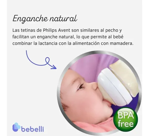 Imagen 4 de 6 de Set Mamaderas Avent Natural 125ml y 260ml + 2 Chupetes Avent Soothie