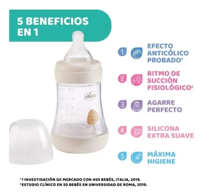 Imagen 2 de 10 de Mamadera Chicco Perfect5 Flujo Lento 150ml 0m+