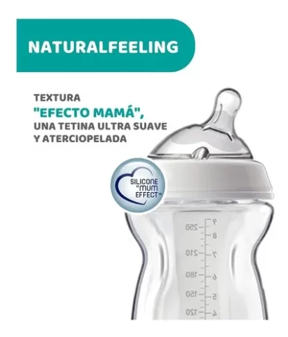 Imagen 5 de 7 de Mamadera Chicco Natural Feeling 250ml 0m+ Vidrio