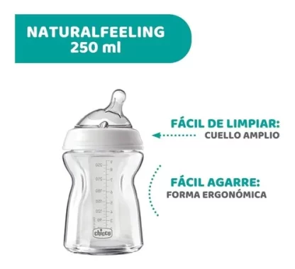 Imagen 6 de 7 de Mamadera Chicco Natural Feeling 250ml 0m+ Vidrio