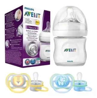 Imagen destacada de Mamadera Avent Natural 125ml + 2 Chupetes Avent Ultra Air