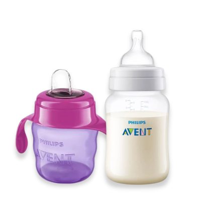 Imagen 1 de 1 de Set Mamadera Avent Anticolicos 125ml + Vaso Easy Sip 200ml Avent