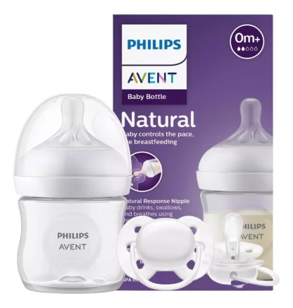 Imagen 1 de 5 de Set Mamadera Avent Natural Response 125ml + Chupete Avent Ultra Soft Unisex Rn