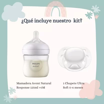 Imagen 2 de 5 de Set Mamadera Avent Natural Response 125ml + Chupete Avent Ultra Soft Unisex Rn