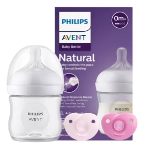 Set Mamadera Avent Natural Response 125ml + 2 Chupetes Avent Soothie