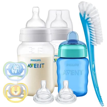 Imagen 1 de 1 de Kit Bebe Recién Nacido Avent 2 Mamaderas + Chupetes + Vaso + Limpia Mamaderas