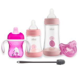 Set Chicco Mamaderas Perfect5 + Cepillo de silicona + Vaso + Chupete