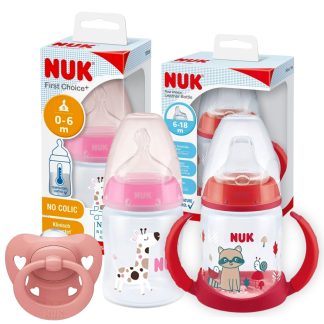 Set Nuk Mamadera First Choice, Vaso Aprendizaje Y Chupete