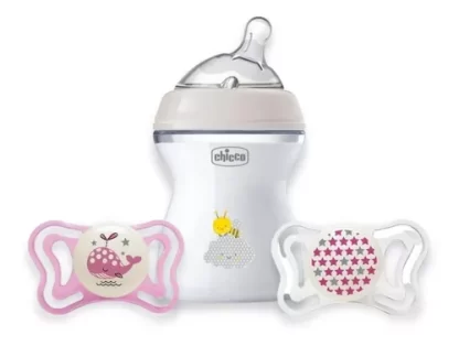 Imagen 1 de 4 de Set Bebé Chicco Mamadera Natural Feeling 150ml Chupete 2-6m