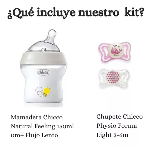 Imagen 2 de 4 de Set Bebé Chicco Mamadera Natural Feeling 150ml Chupete 2-6m