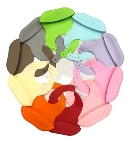Imagen 4 de 4 de Babero Bebe Silicona Impermeable Regulable con bolsillo X2