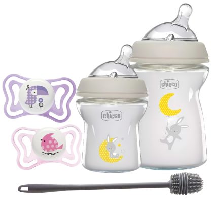 Imagen 1 de 1 de Set X2 Mamaderas 150ml 250ml Vidrio Chupete Cepillo Chicco