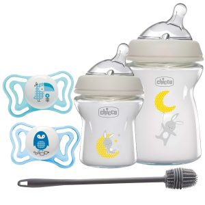 set Mamadera Chicco 150ml / 250ml vidrio nuevo diseño + chupete + cepillo