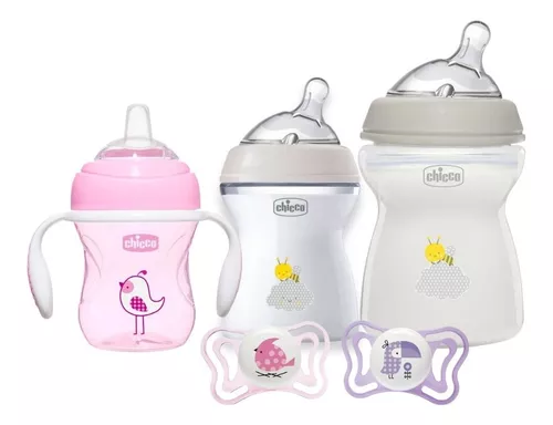 Imagen 1 de 9 de Set Bebe Chicco Mamaderas Natural Feeling, Vaso, Chupete