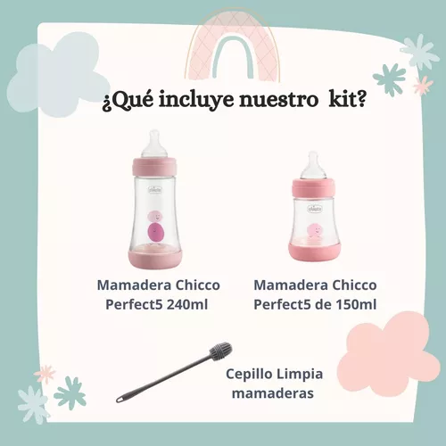 Imagen 2 de 8 de Set Bebé 2 Mamaderas Perfect5 Chicco 150ml 240ml Con Cepillo