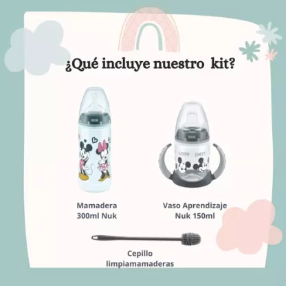 Imagen 2 de 8 de Set Nuk Disney Bebe Mickey Mamadera Vaso Aprendizaje Cepillo