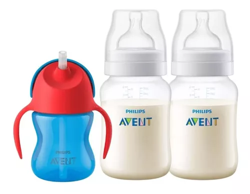 Imagen 1 de 7 de Set Mamaderas Avent Anticolicos 260ml Vaso Avent 9m Kit Bebe