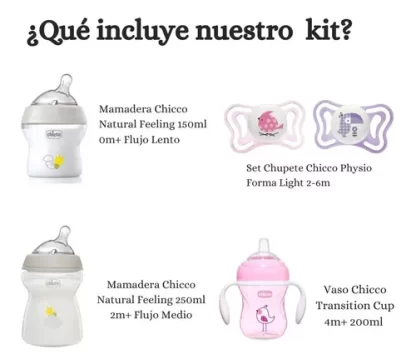 Imagen 2 de 9 de Set Bebe Chicco Mamaderas Natural Feeling, Vaso, Chupete
