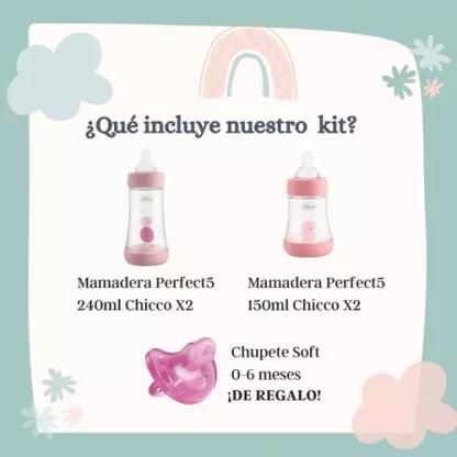 Imagen 2 de 8 de Set Mamaderas Chicco X4 Perfect5 150ml 240ml Chupete Gratis