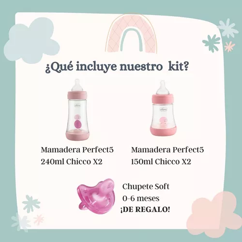 Imagen 2 de 8 de Set Mamaderas Chicco X4 Perfect5 150ml 240ml Chupete Gratis