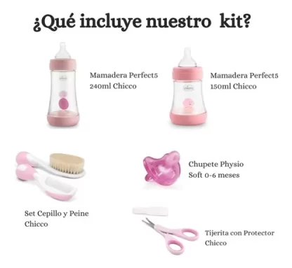 Imagen 2 de 10 de Set Bebe Chicco Recien Nacido Mamaderas Chupete Tijera Peine