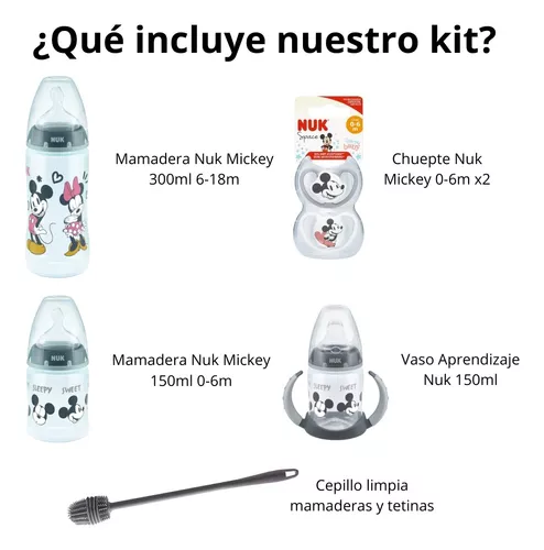 Imagen 2 de 10 de Set Nuk Disney Mamaderas Vaso Chupetes Cepillo Recien Nacido