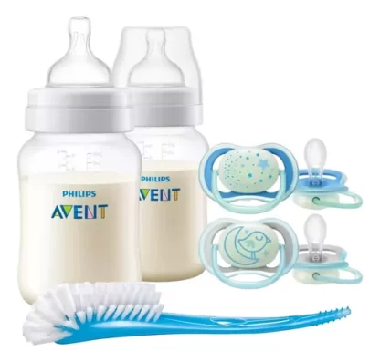 Imagen 1 de 4 de Set Mamaderas Anticolic 260ml Chupete Night Time 6-18m Avent