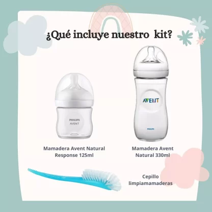 Imagen 2 de 5 de Mamaderas Avent Natural Response 125ml + Natural 330ml Libre Bpa Y Cepillo