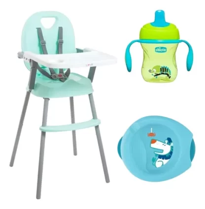 Imagen 1 de 8 de Set Silla De Comer Bebe 3 Alturas Love 660 Plato Vaso Chicco