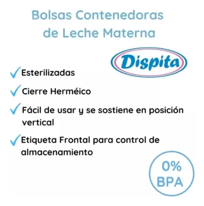 Imagen 4 de 4 de Bolsas Contenedoras Leche Materna Contenedor Dispita X30