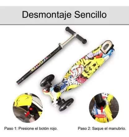 Imagen 6 de 6 de Monopatin Estampado Graffiti 3 Ruedas Con Luz +3 Años Priori