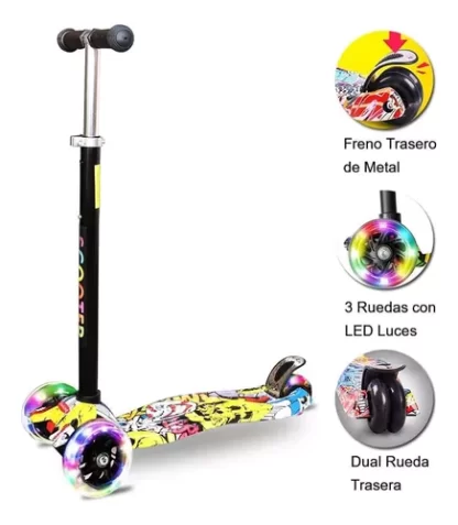 Imagen 3 de 6 de Monopatin Estampado Graffiti 3 Ruedas Con Luz +3 Años Priori