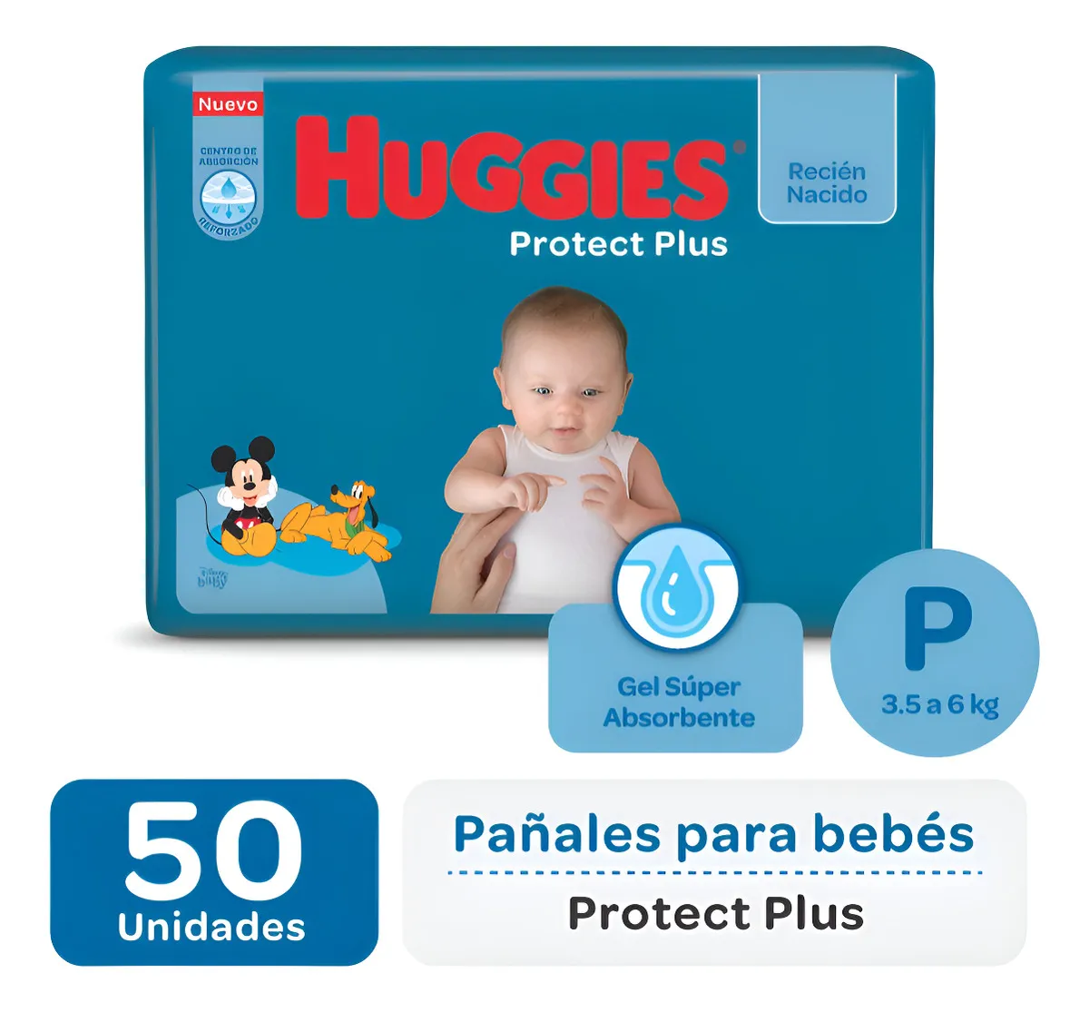Imagen 1 de 6 de Pañales Huggies Protect Plus Talle P x 50 unidades