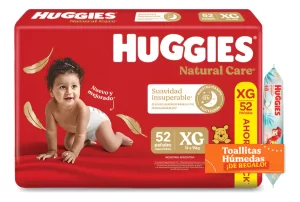 Miniatura 1 de 6 de Pañales Huggies Natural Care XG x 52 unidades + Toallitas Humedas x48u de regalo