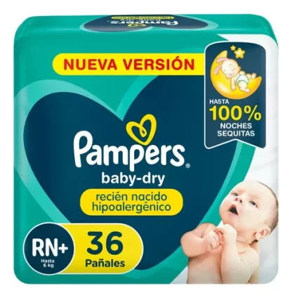 Imagen 1 de 8 de Pañales Pampers Baby Dry Recién Nacido Hipoalergénico Rn+ x36 Unidades