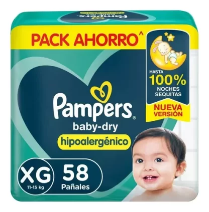Imagen 1 de 1 de Pañales Pampers Babydry Hipoalergénico XG x58 unidades