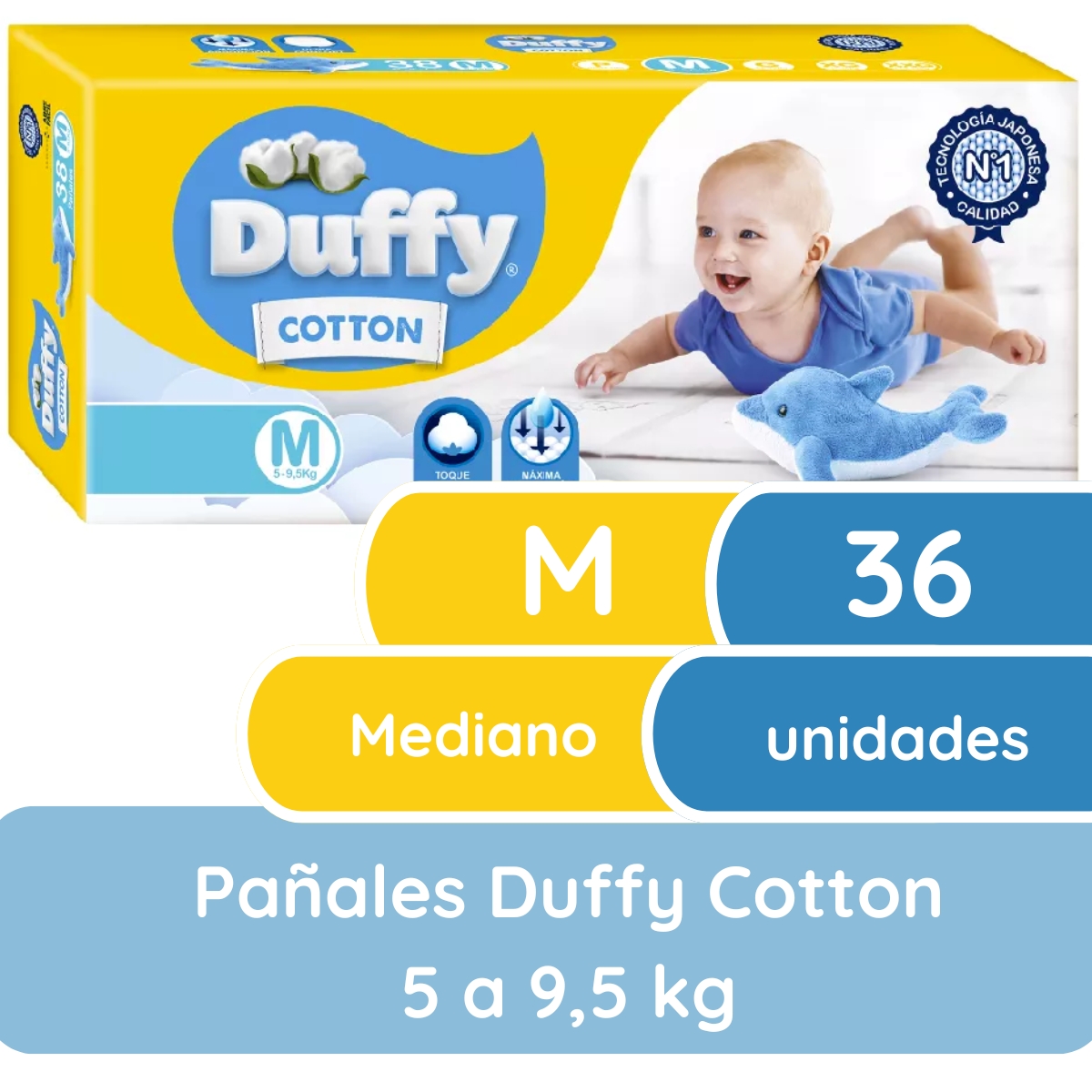 Imagen 1 de 4 de Pañales Duffy Cotton M x 36 unidades