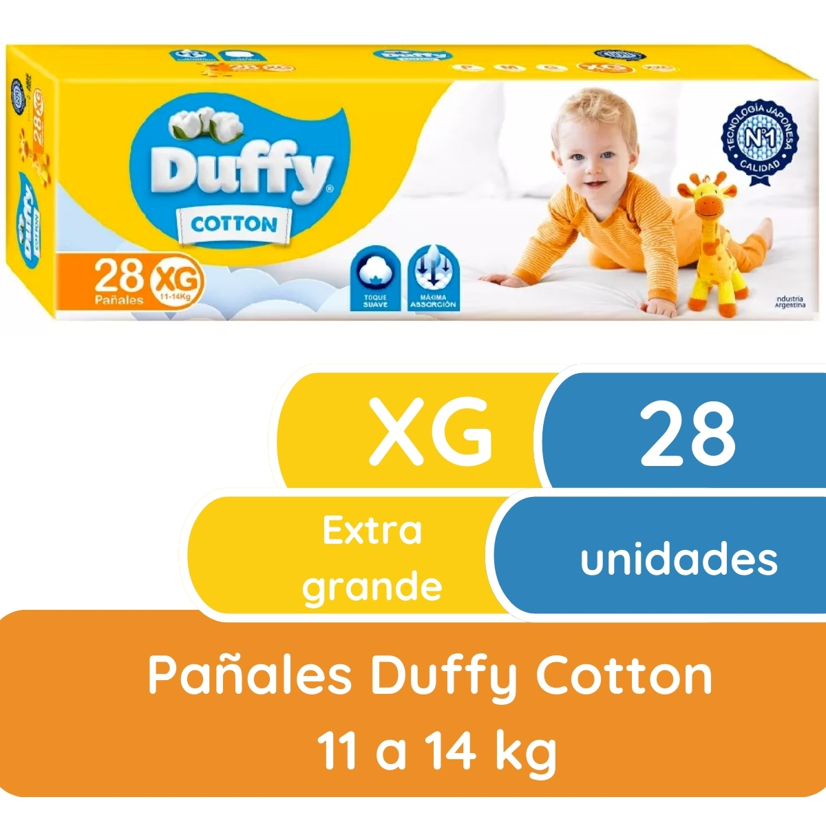 Imagen 1 de 4 de Pañales Duffy Cotton XG x 28 unidades