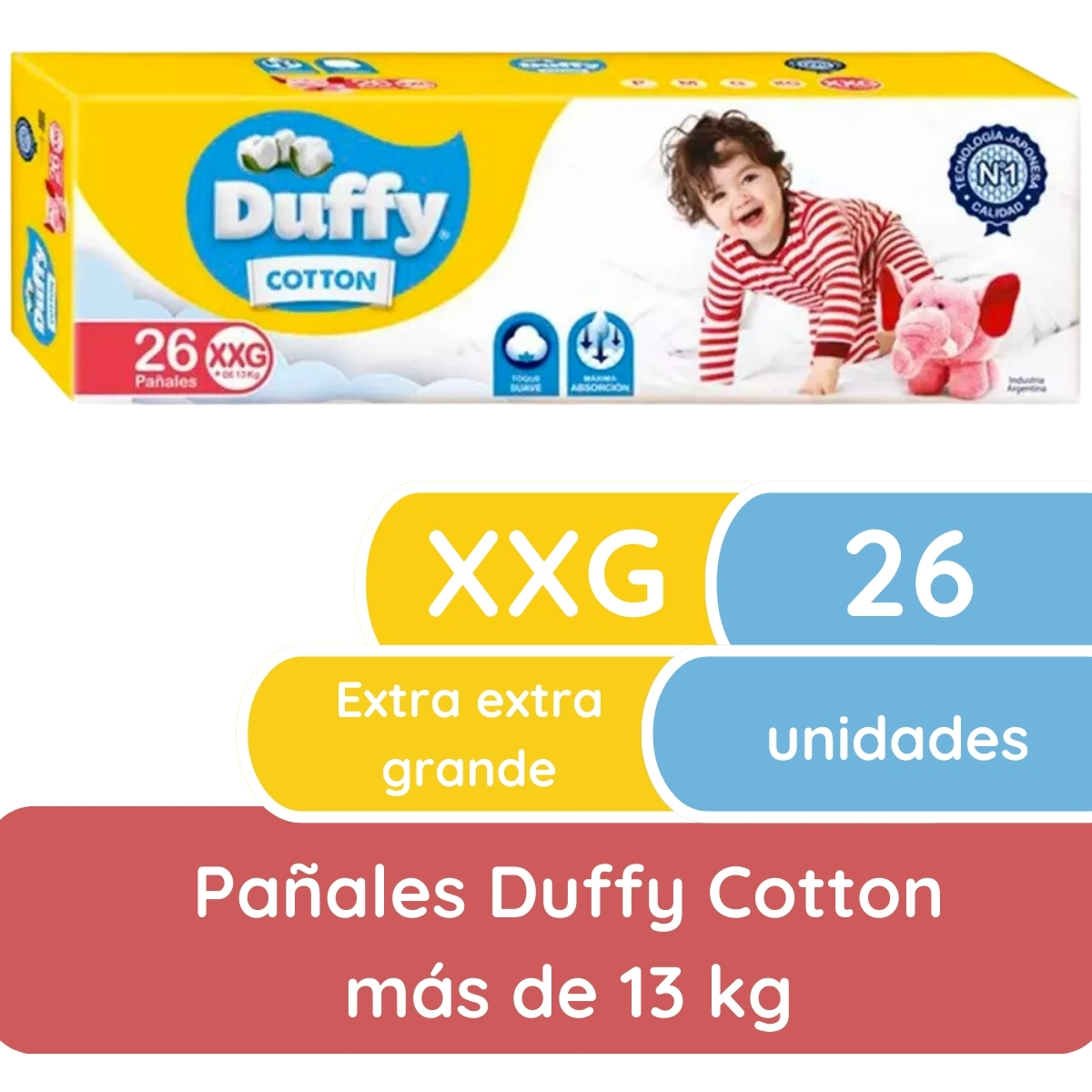 Imagen 1 de 4 de Pañales Duffy Cotton XXG x 26 unidades