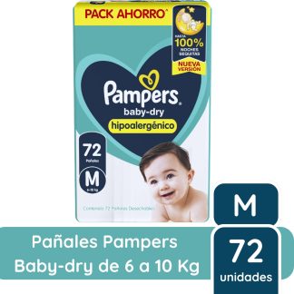 Pañales Pampers Babydry Hipoalergénico M 72 unidades