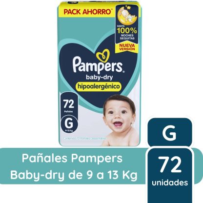 Imagen 1 de 1 de Pañales Pampers Babydry Hipoalergénico G x72 unidades