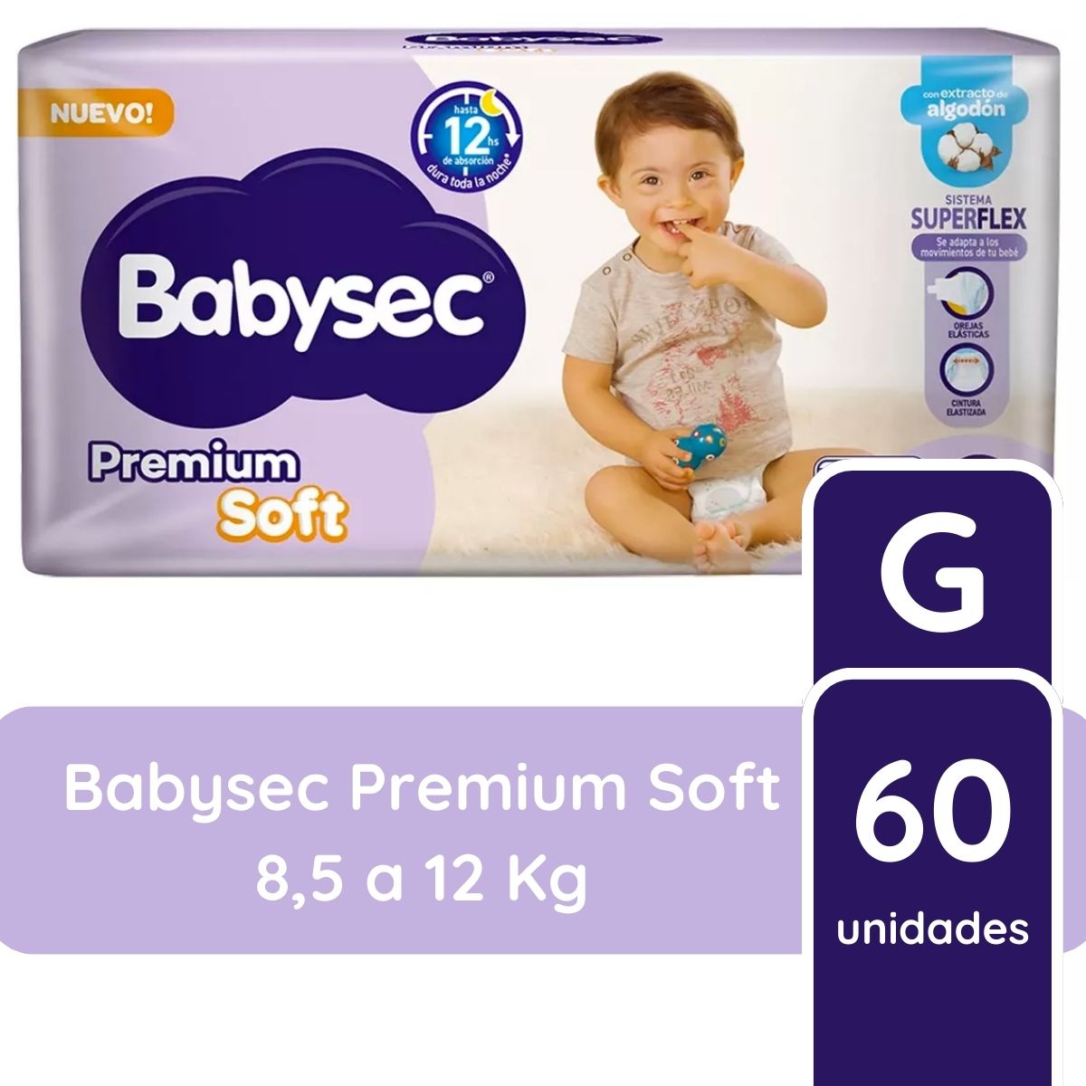 Imagen 1 de 2 de Pañales Babysec Premium Soft Mes Consumo G x60 unidades