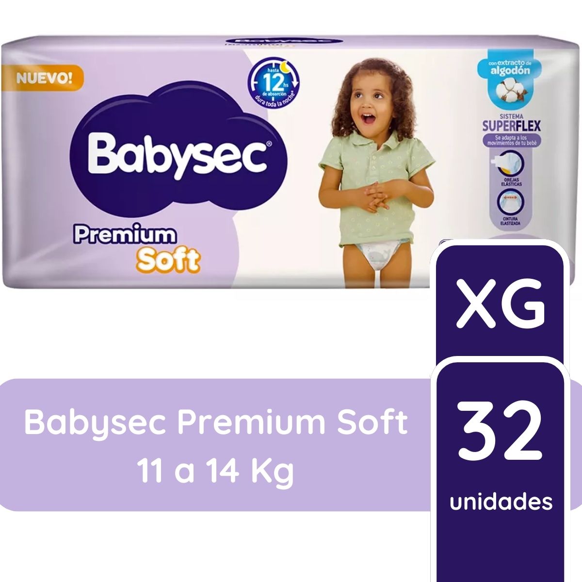 Pañales Babysec Premium Soft XG 32 unidades